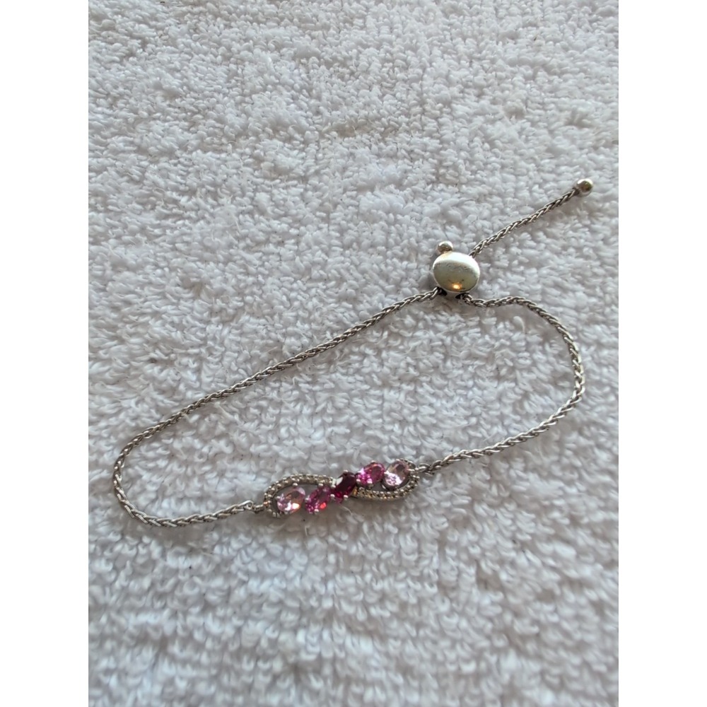 Sterling Silver Cn‎ Pink Stone Infinity Slide Bracelet